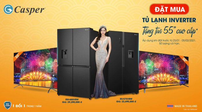ĐẶT TRƯỚC TỦ LẠNH CASPER INVERTER  RƯỚC SMART TV CAO CẤP